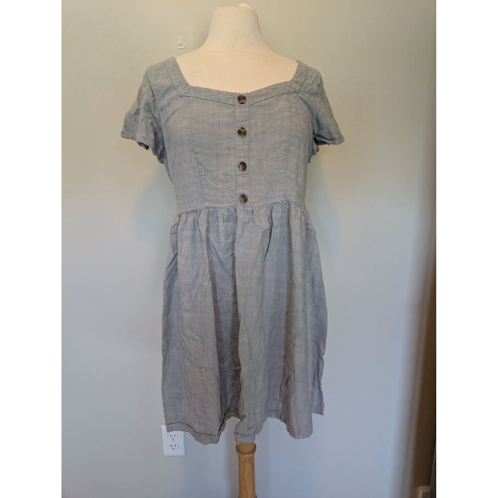 Blue Short-Sleeve Dress With Square Neckline XXL Milkmaid Cottagecore